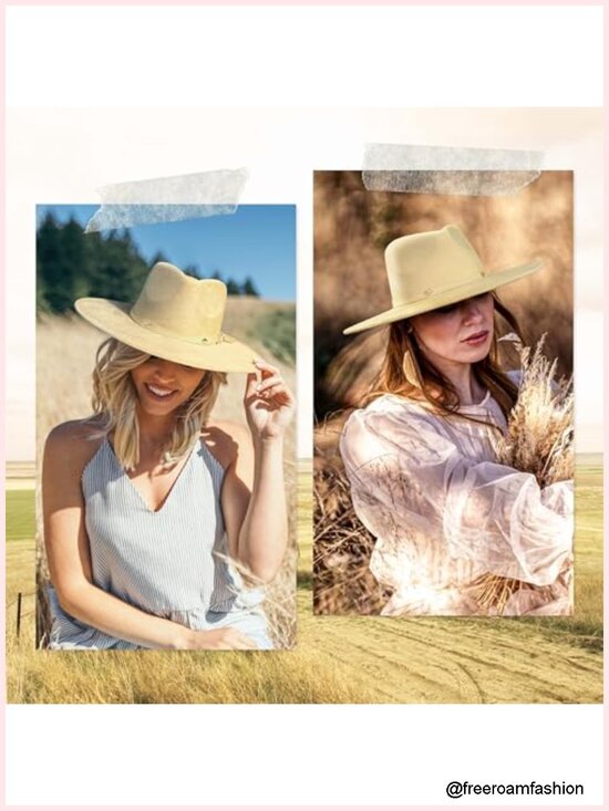 Vegan Suede Wide Brim Felt Rancher Fedora Hat 4\